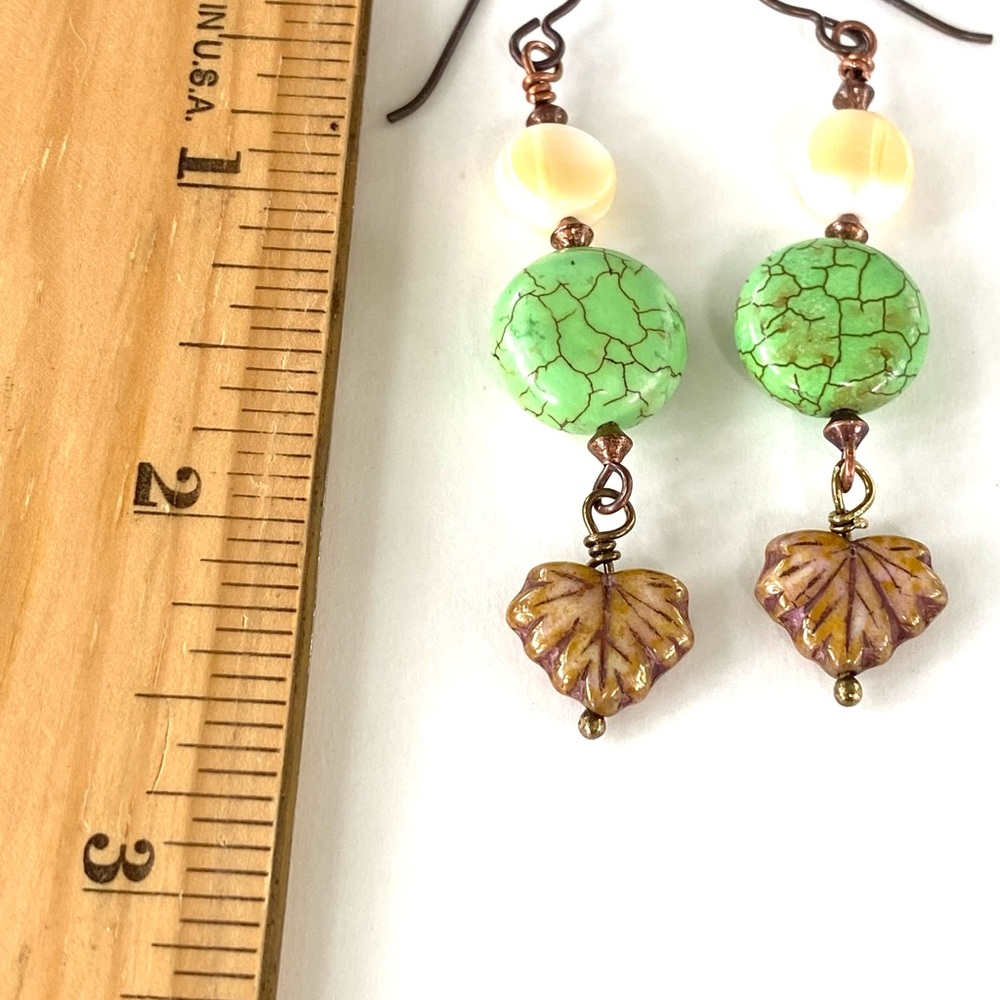 Leaf Earrings Handmade Unique Niobium - Picture 2 of 4